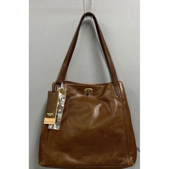 Margot New York Marcy Tote in Cognac 100% Genuine Leather Shoulder Bag Brown - Picture 1 of 10